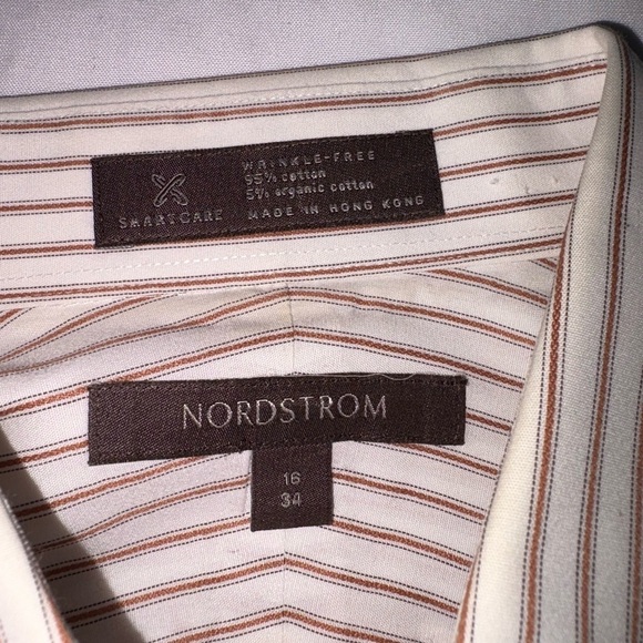 Nordstrom Men’s Size 16 34 White & Brown Stripe Business Office Dress Shirt - Picture 4 of 5
